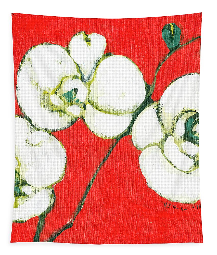 Asian Tapestry featuring the painting White Orchid by Jennifer Lommers