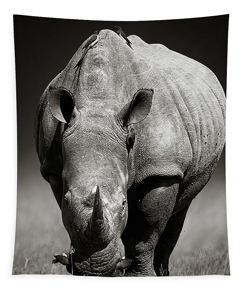 Rhinoceros Tapestry featuring the photograph White Rhinoceros in due-tone by Johan Swanepoel