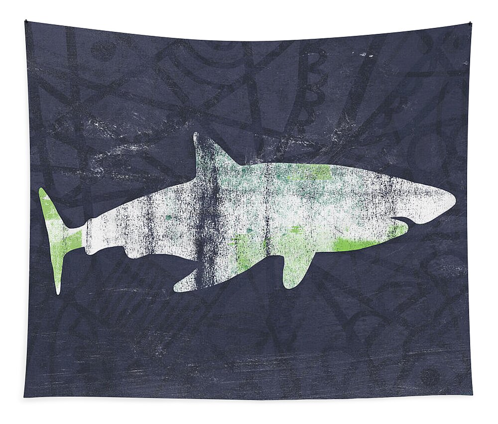 Shark Tapestry featuring the painting White Shark- Art by Linda Woods by Linda Woods