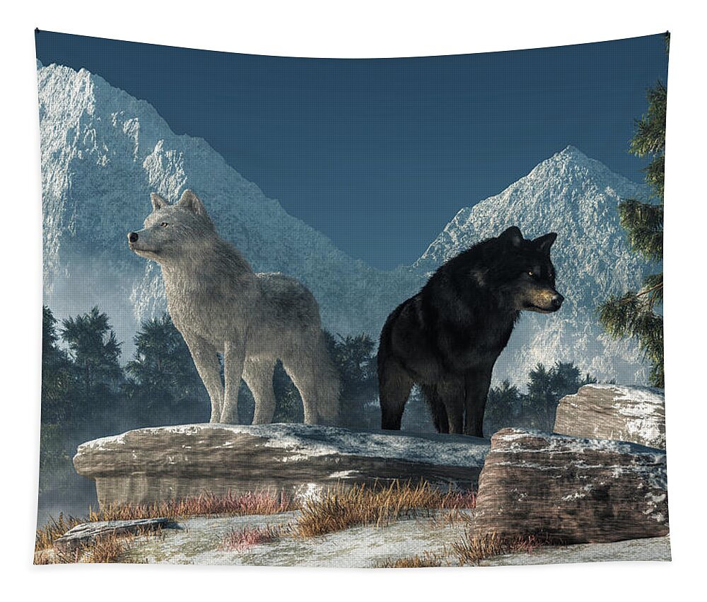 White Wolf Tapestry featuring the digital art White Wolf, Black Wolf by Daniel Eskridge