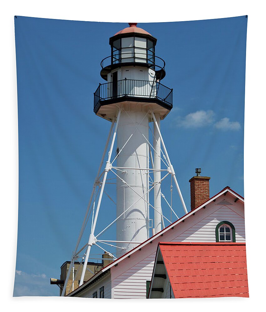Whitefish Point Light Station Tapestry featuring the photograph Whitefish Point Light Station UP Michigan Turret Vertical 03 by Thomas Woolworth