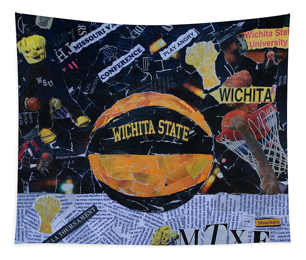Shockers Tapestry featuring the painting Wichita State University Shockers Collage by Colleen Taylor