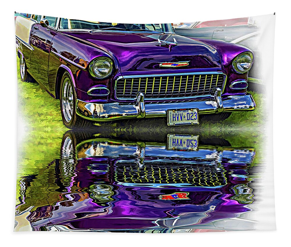 Automotive Tapestry featuring the photograph Wicked 1955 Chevy - Reflection by Steve Harrington