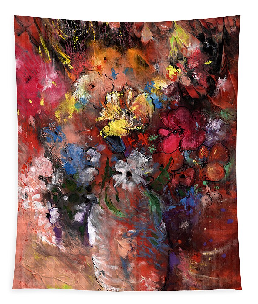 Flowers Tapestry featuring the painting Wild Flowers Bouquet in A Terracota Vase by Miki De Goodaboom