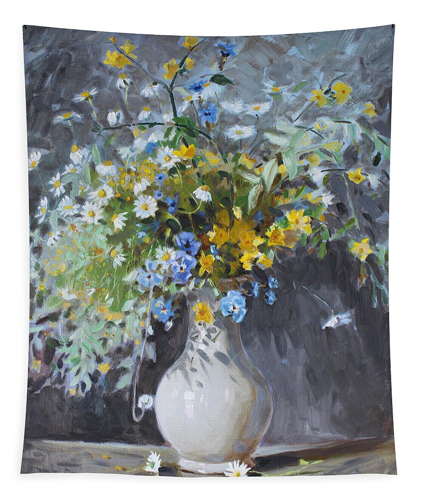 Flowers Tapestry featuring the painting Wild Flowers by Ylli Haruni