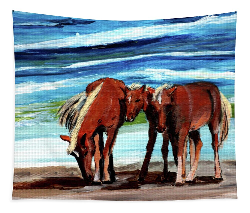 Horse Tapestry featuring the painting Wild Horses Outer Banks by Katy Hawk