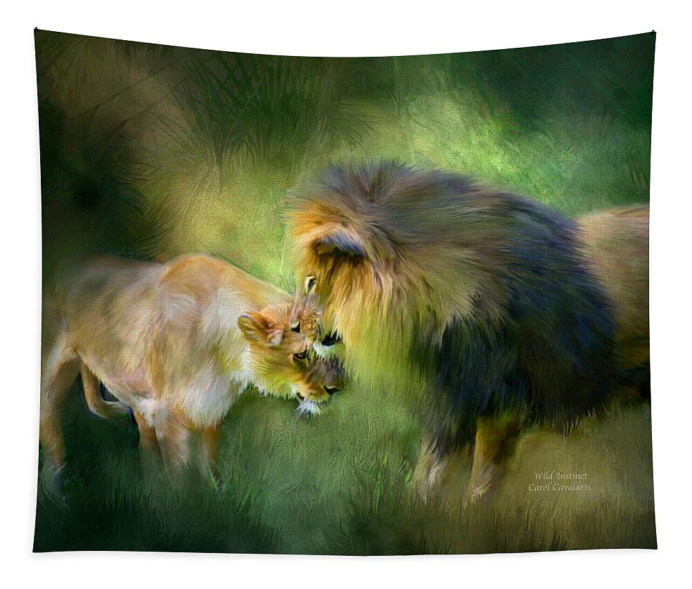 Lion Tapestry featuring the mixed media Wild Instinct by Carol Cavalaris