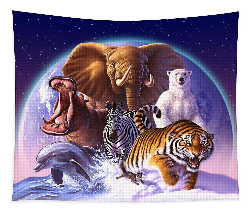 Mammals Tapestry featuring the painting Wild World by Jerry LoFaro