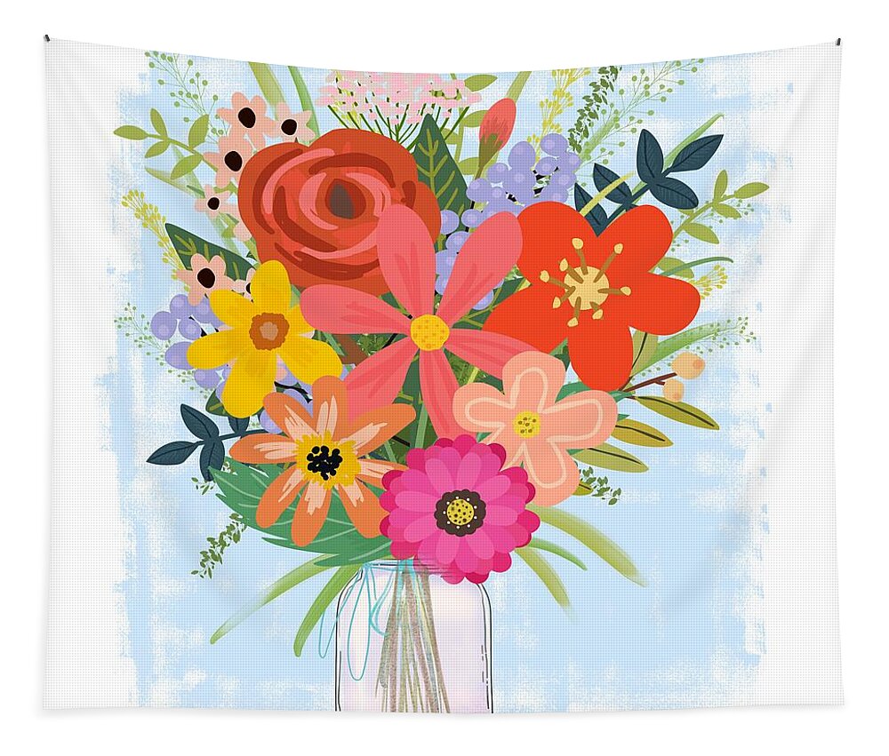 Wildflowers Tapestry featuring the painting Wildflower Bouquet by Little Bunny Sunshine