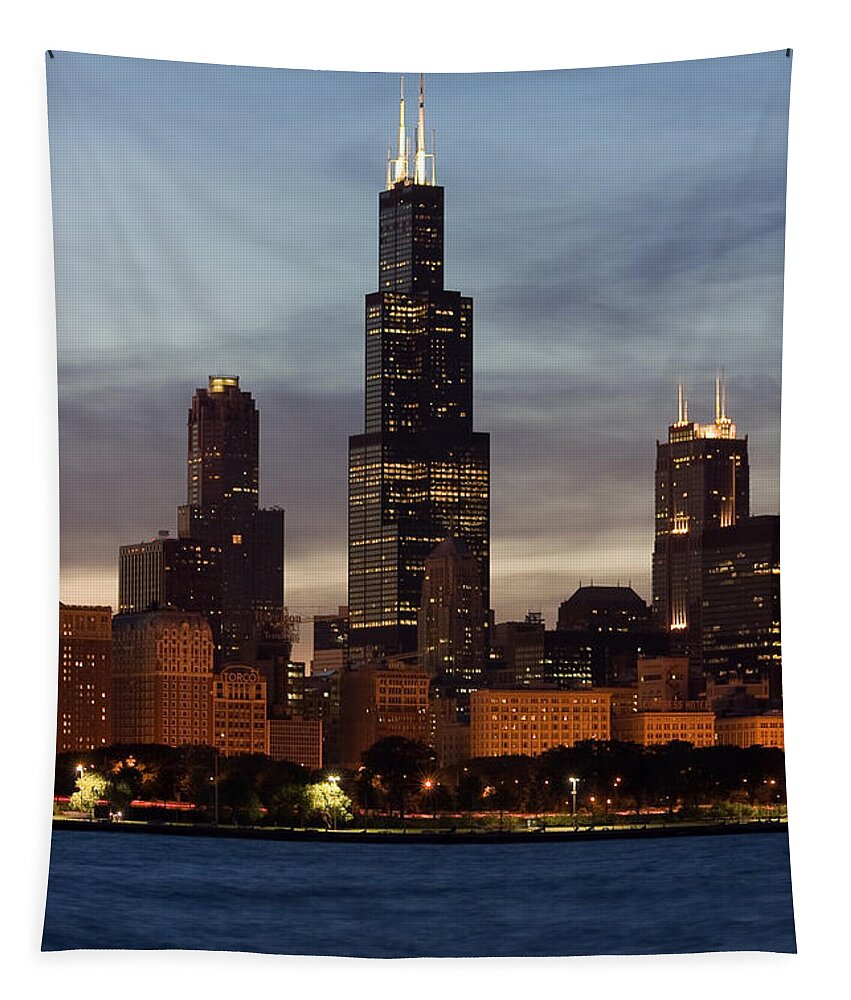 3scape Photos Tapestry featuring the photograph Willis Tower at Dusk aka Sears Tower by Adam Romanowicz