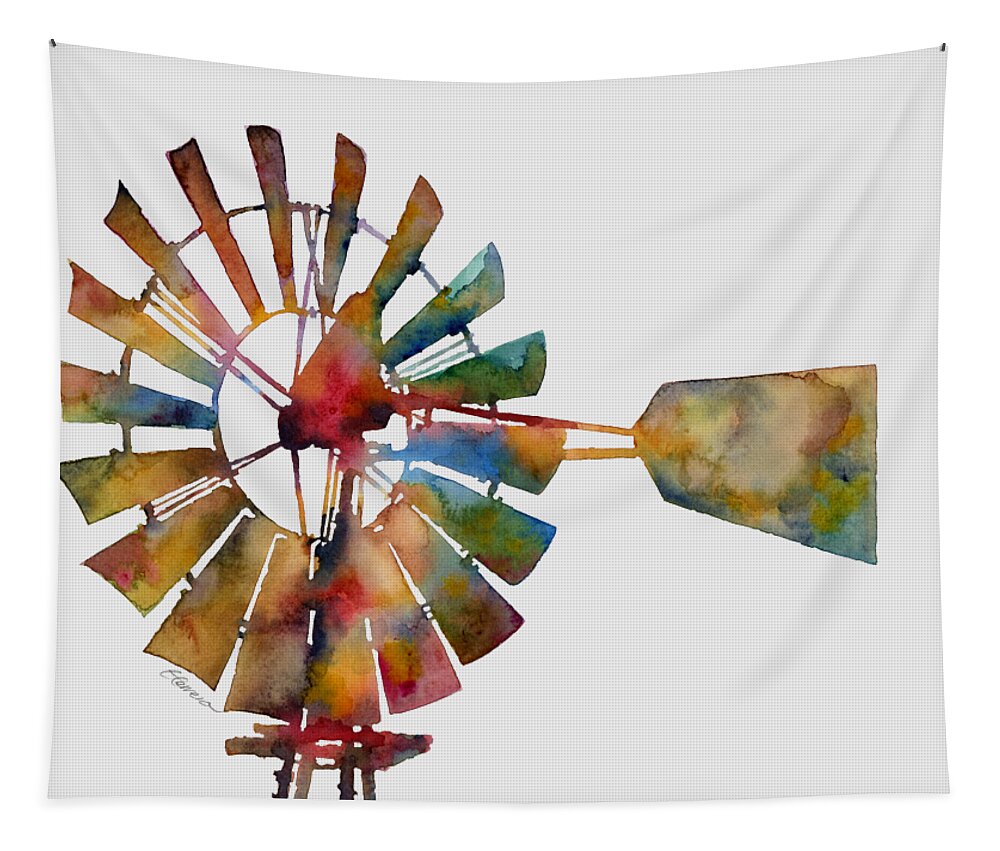 Windmill Tapestry featuring the painting Windmill by Hailey E Herrera