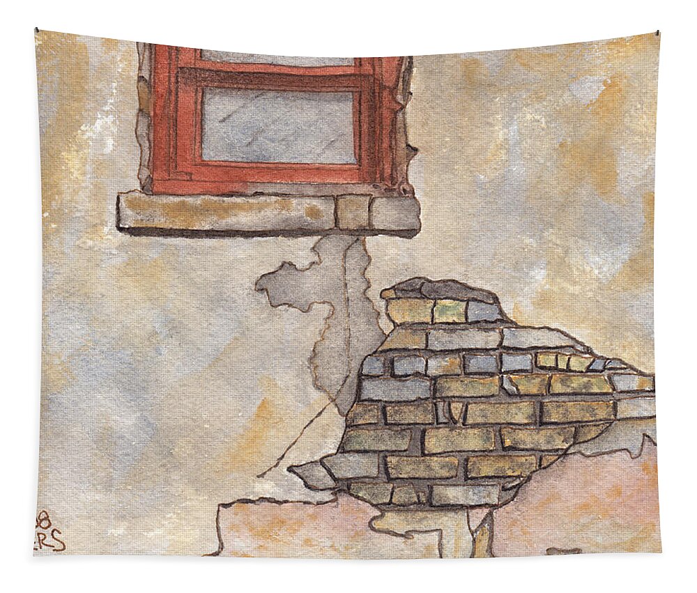 Window Tapestry featuring the painting Window with Crumbling Plaster by Ken Powers