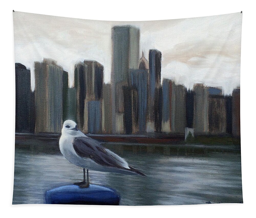 Wind Tapestry featuring the painting Windy City by Dustin Miller