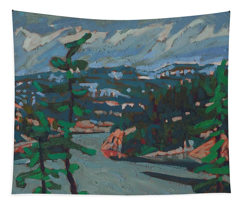 2032 Tapestry featuring the painting Windy Wet Ridge Overlooking George Lake by Phil Chadwick