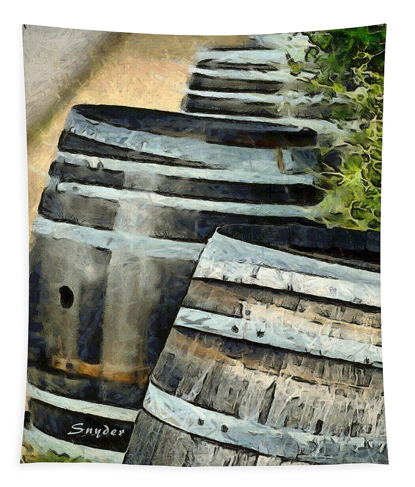 Wine Barrels Tapestry featuring the photograph Wine Barrels Foxen Winery Abstract by Barbara Snyder