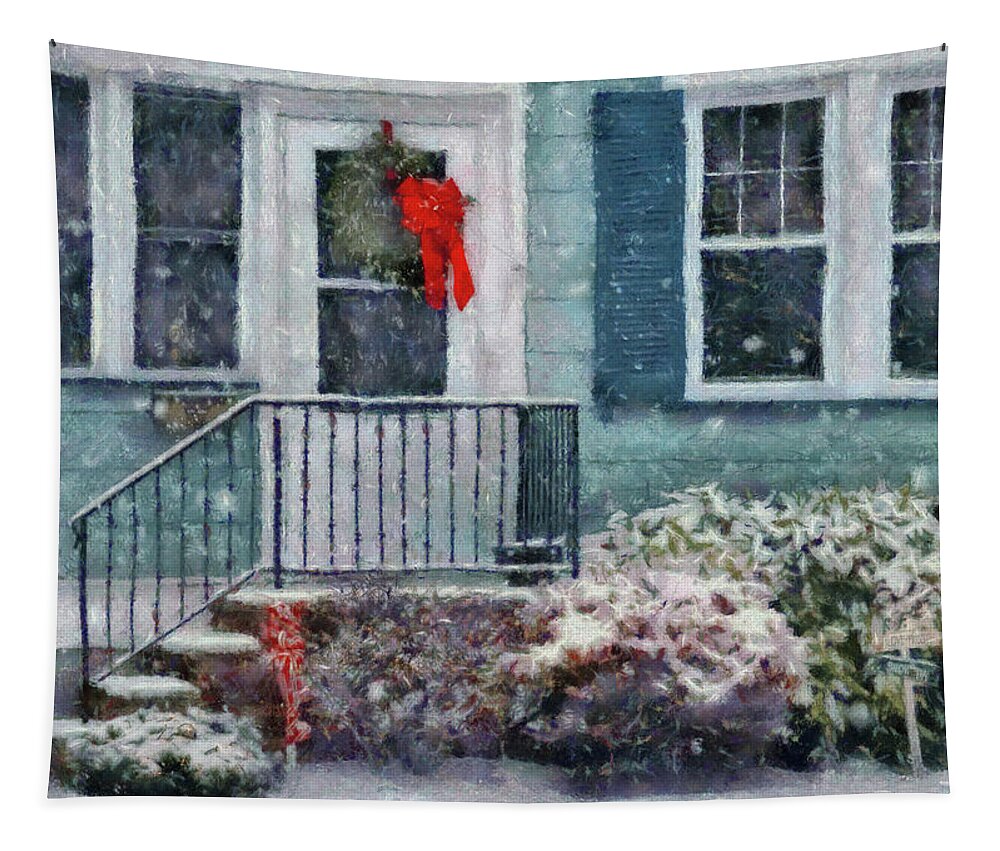 Savad Tapestry featuring the photograph Winter - Christmas - Merry Christmas by Mike Savad