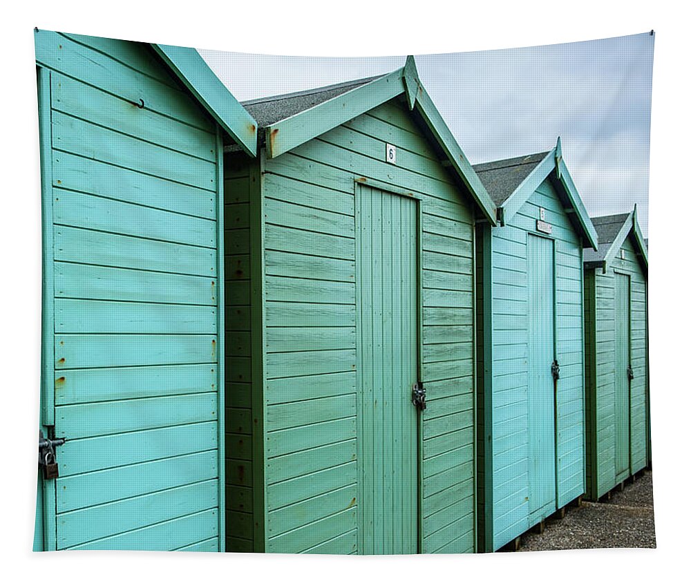 Beach Huts Tapestry featuring the photograph Winter Beach Huts iii by Helen Jackson