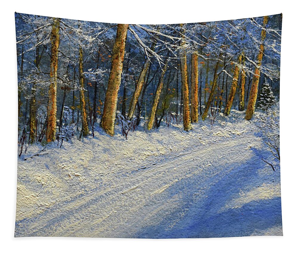 Cross Country Ski Trail Tapestry featuring the painting Winter Birch Road by Frank Wilson