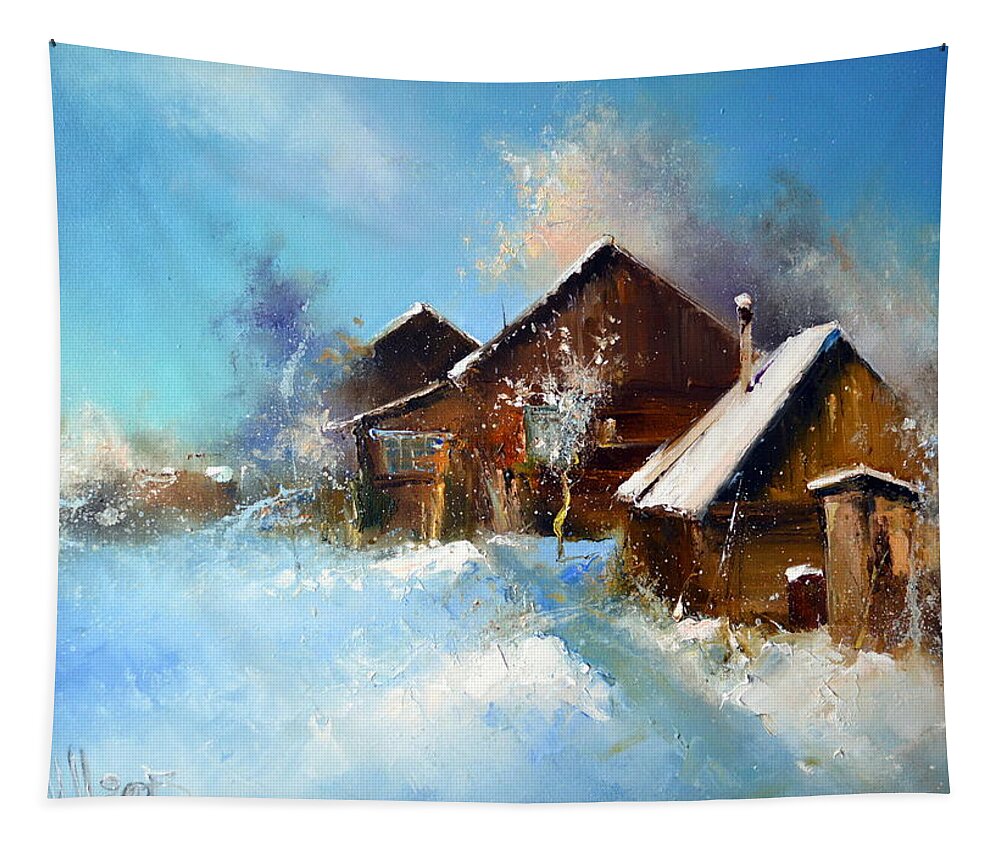 Russian Artists New Wave Tapestry featuring the painting Winter Cortyard by Igor Medvedev