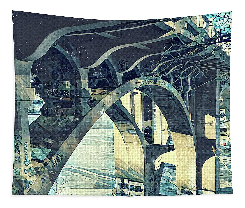 Ford Bridge Tapestry featuring the painting Winter Ford Bridge by Tim Nyberg