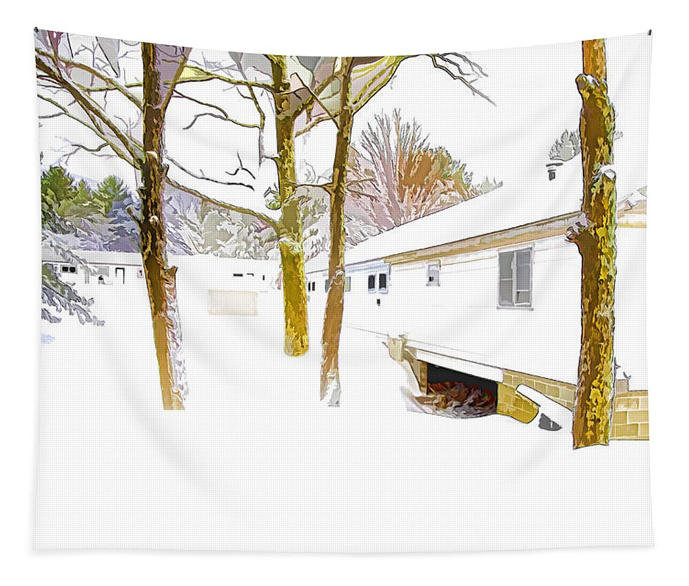 Barn Tapestry featuring the painting Winter landscape 4 by Jeelan Clark