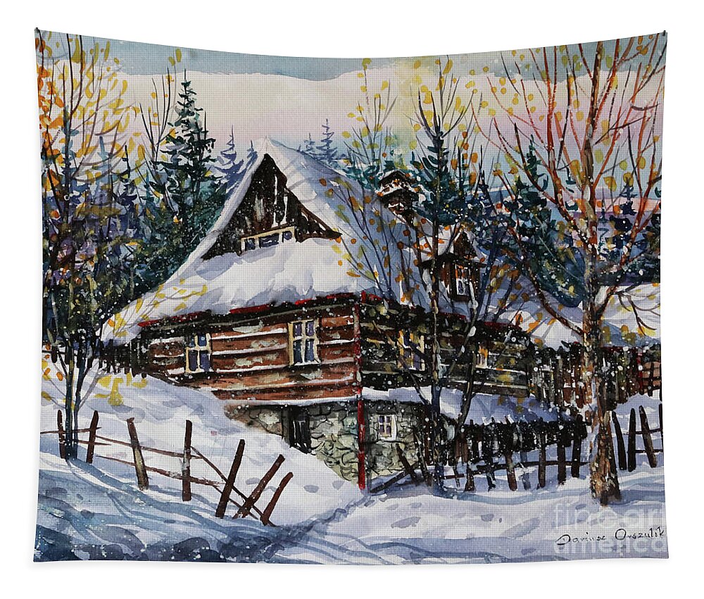 Winter Magic Ii Tapestry featuring the painting Winter Magic II by Dariusz Orszulik