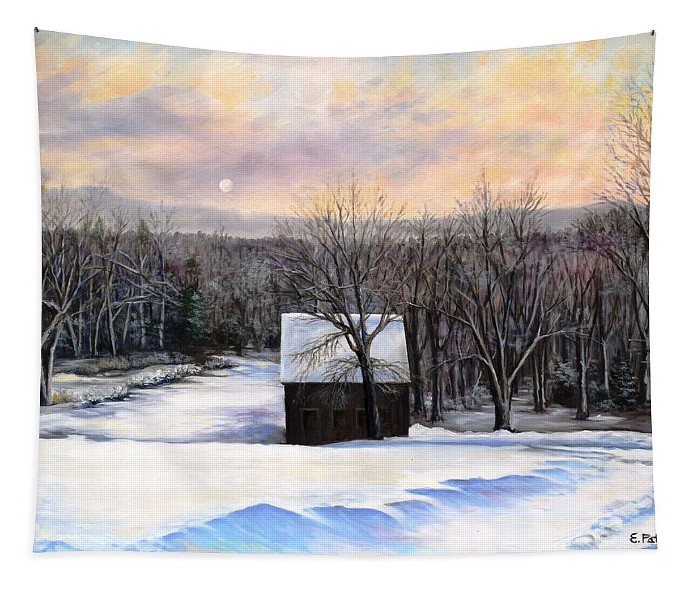 Winter Tapestry featuring the painting Winter Moonset In The Berkshires by Eileen Patten Oliver