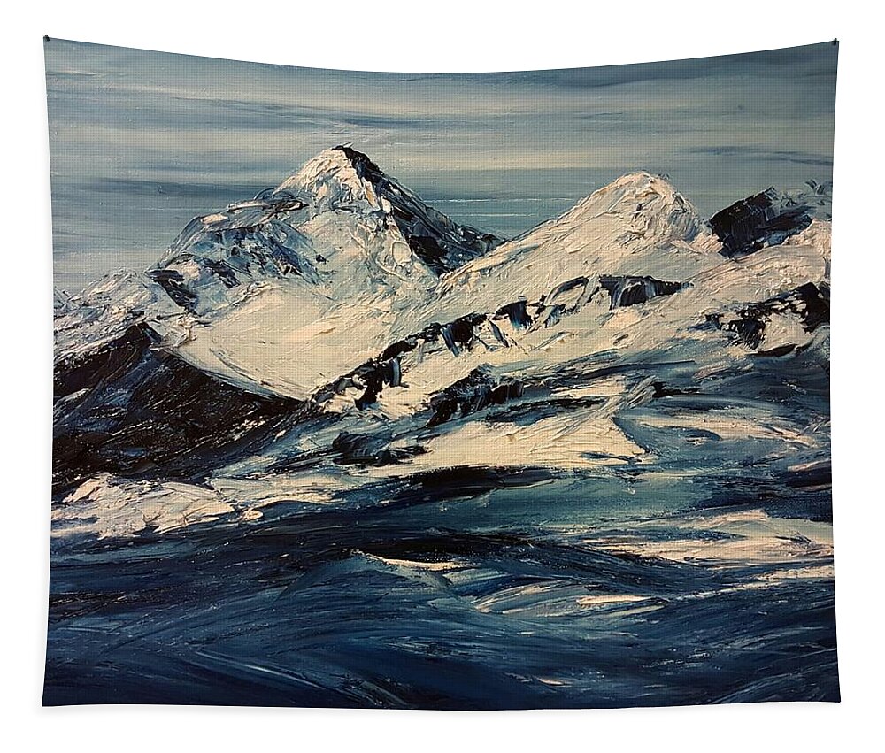 #bluemountains Tapestry featuring the painting Winter Obsession by Cheryl Nancy Ann Gordon