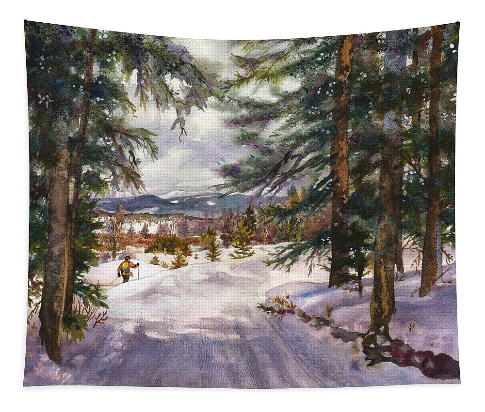 Colorado Snowy Mountains Painting Tapestry featuring the painting Winter Solace by Anne Gifford