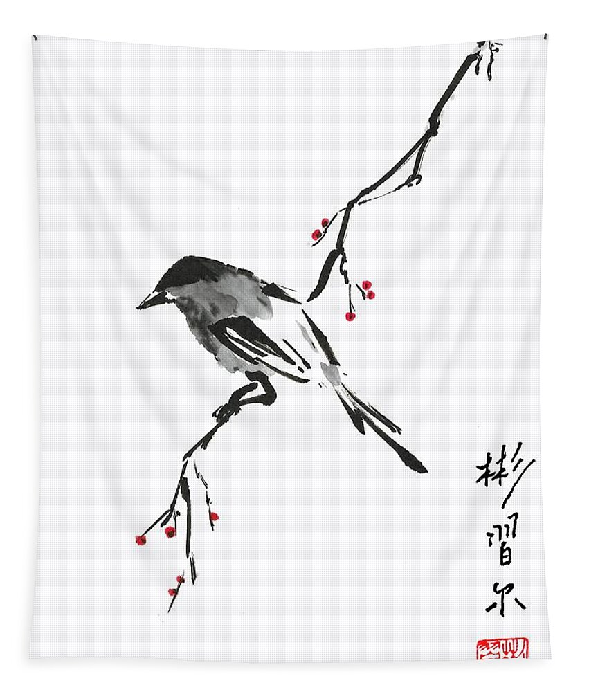 Chinese Brush Painting Tapestry featuring the painting Winter Tolerance by Bill Searle