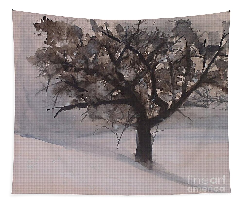 Winter Tree Tapestry featuring the painting Winter Tree by Laurie Rohner