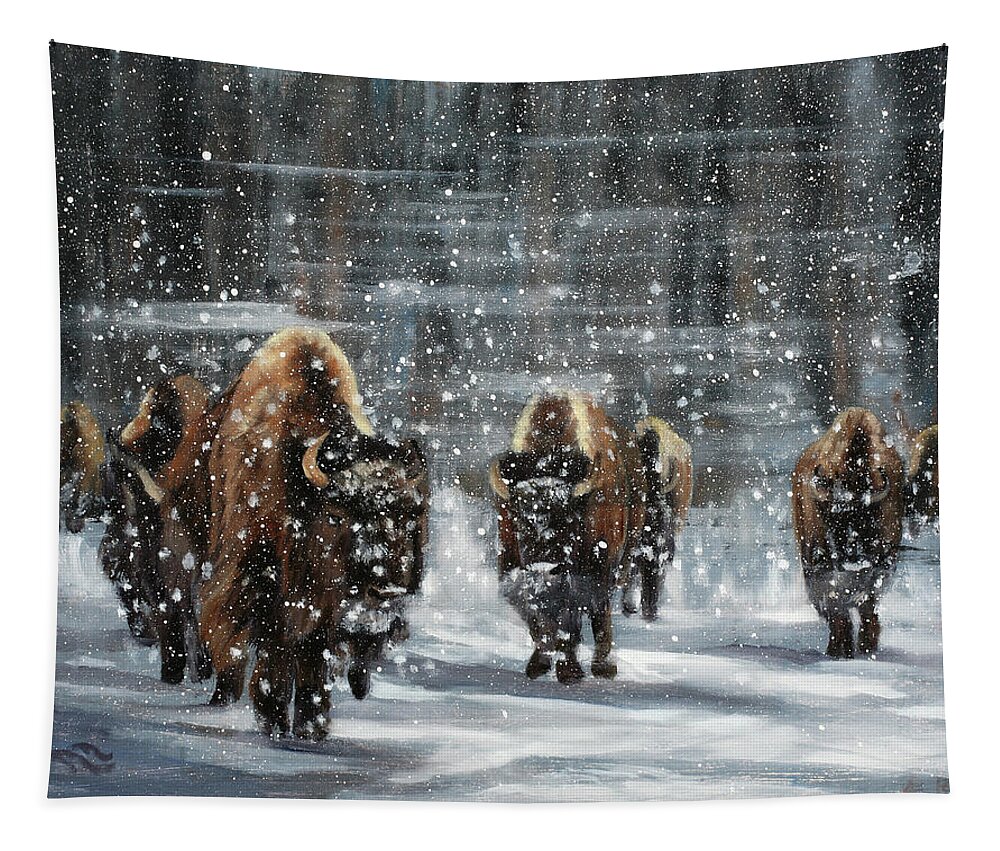 Buffalo Tapestry featuring the painting Winter Walk by Sandi Snead