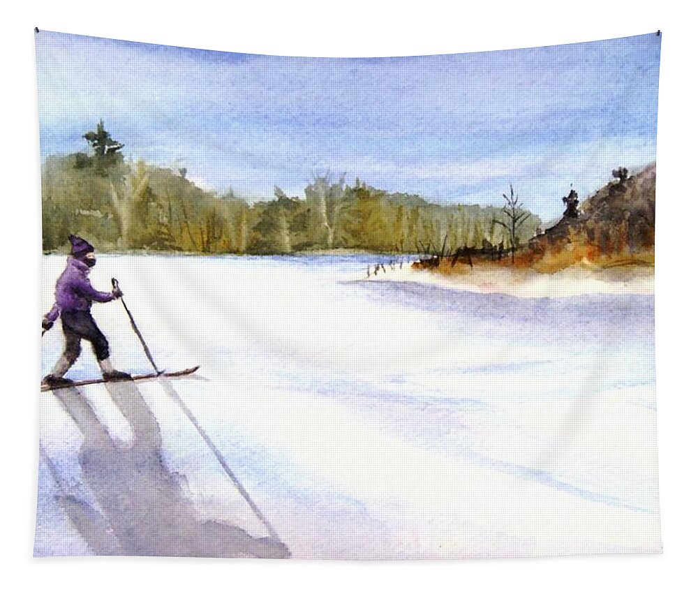 Winter Tapestry featuring the painting Winter Wanderer by Petra Burgmann