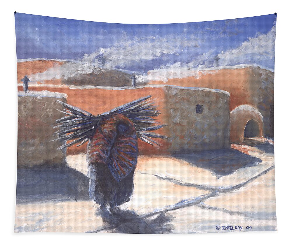 Adobe Tapestry featuring the painting Winter's Work by Jerry McElroy