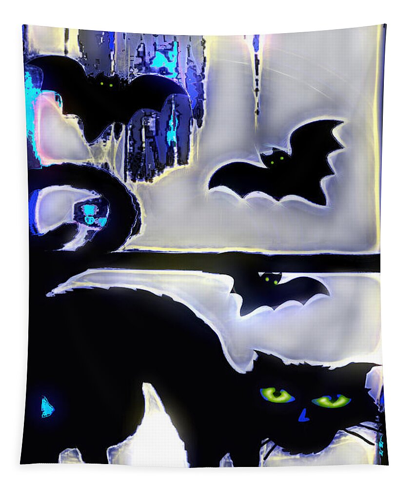 Cat Tapestry featuring the digital art Witchin' Night by Pennie McCracken