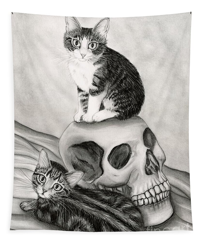 Tabby Cat Tapestry featuring the drawing Witch's Kittens by Carrie Hawks