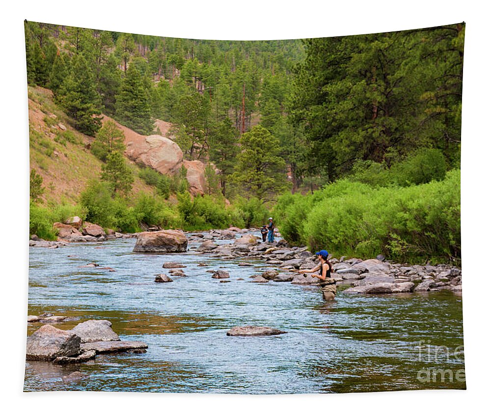 Fishing Tapestry featuring the photograph Woman Fly FIshing on the Platte by Steven Krull
