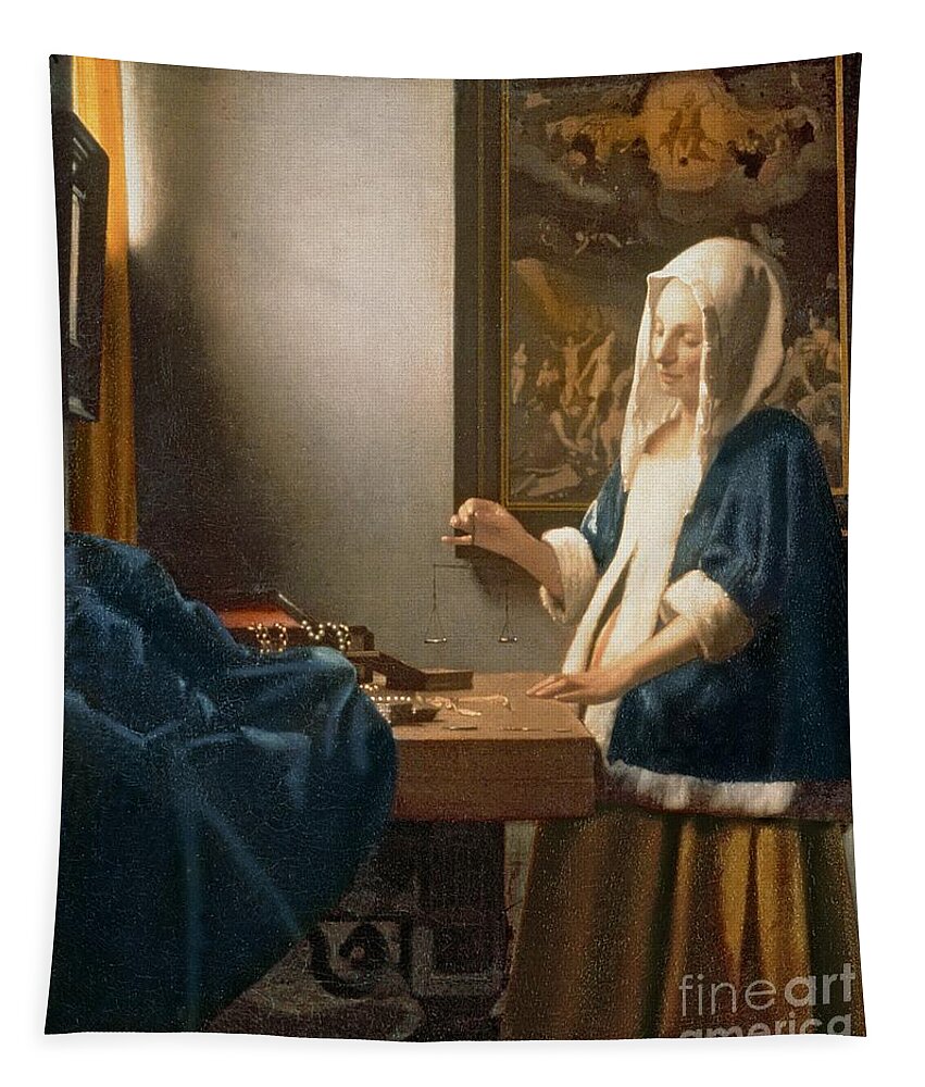 Woman Holding a Balance Tapestry by Jan Vermeer - Fine Art America