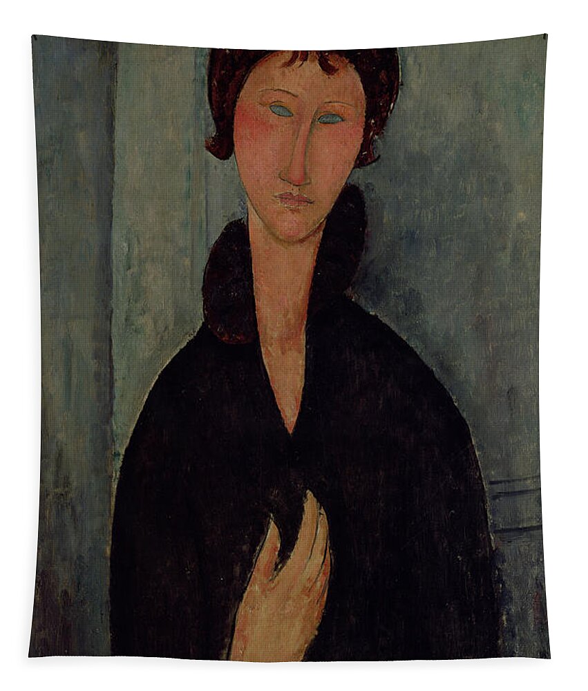 Woman Tapestry featuring the painting Woman with Blue Eyes by Amedeo Modigliani