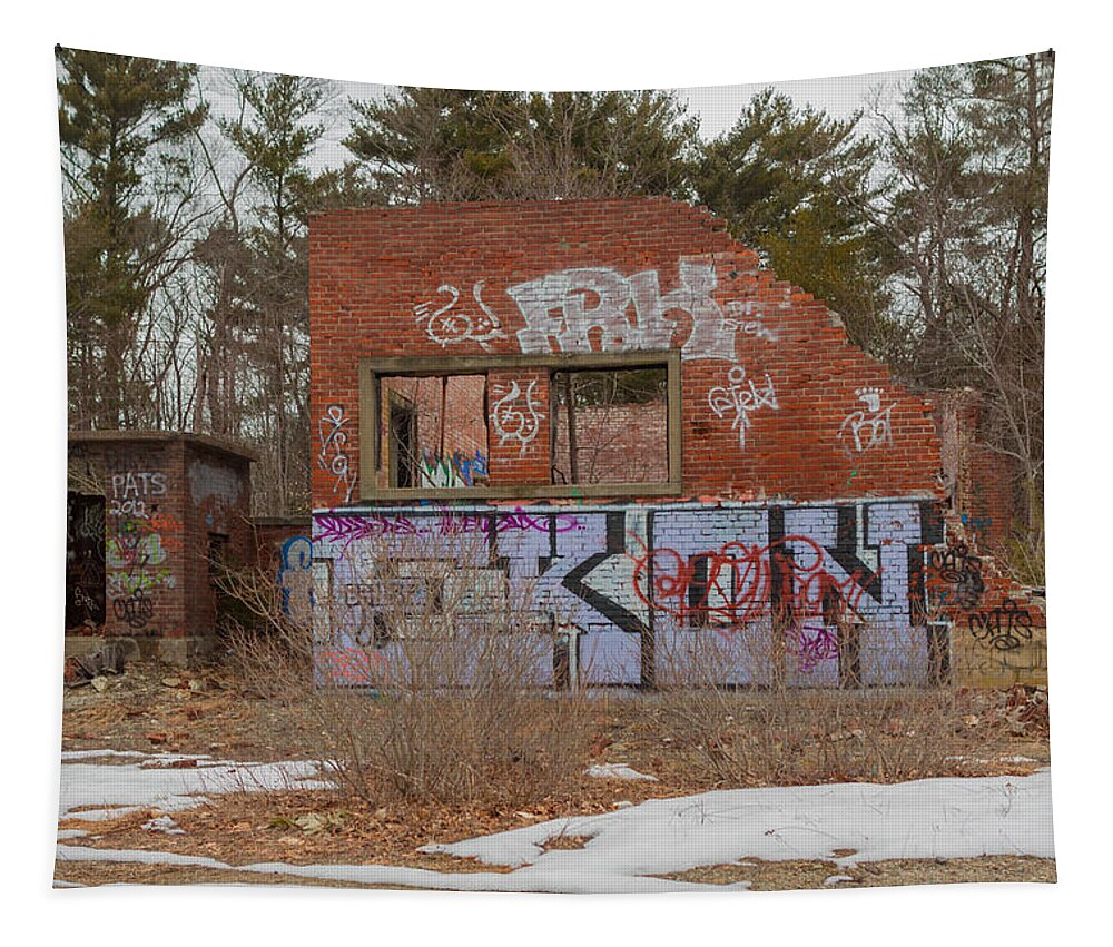 Wompatuck State Park Tapestry featuring the photograph Wompatuck Abandoned Buildings by Brian MacLean