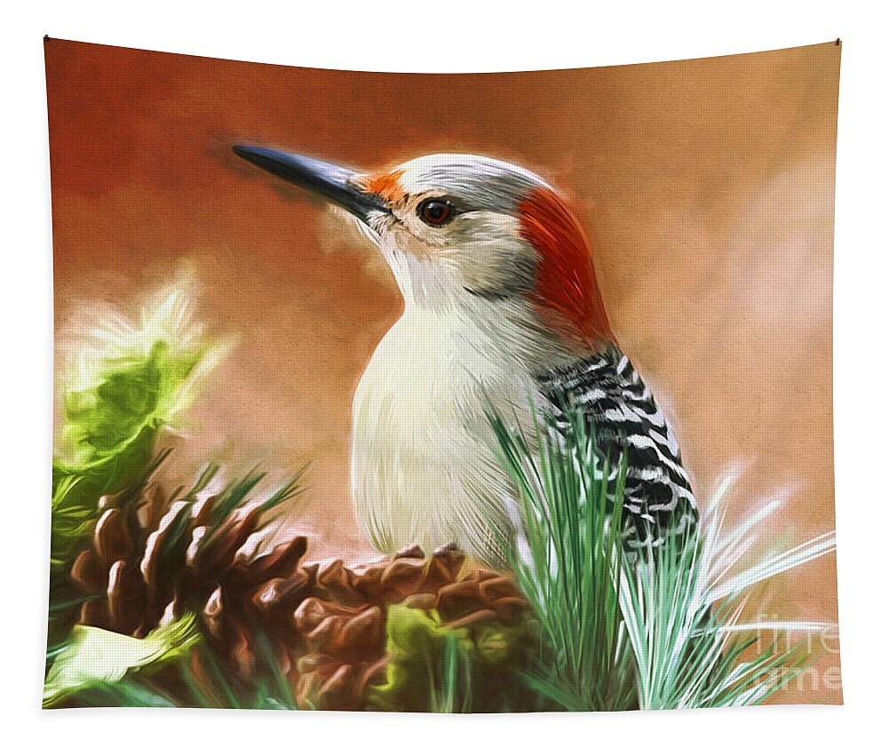 Woodpecker Tapestry featuring the painting Wonderful Woodpecker by Tina LeCour