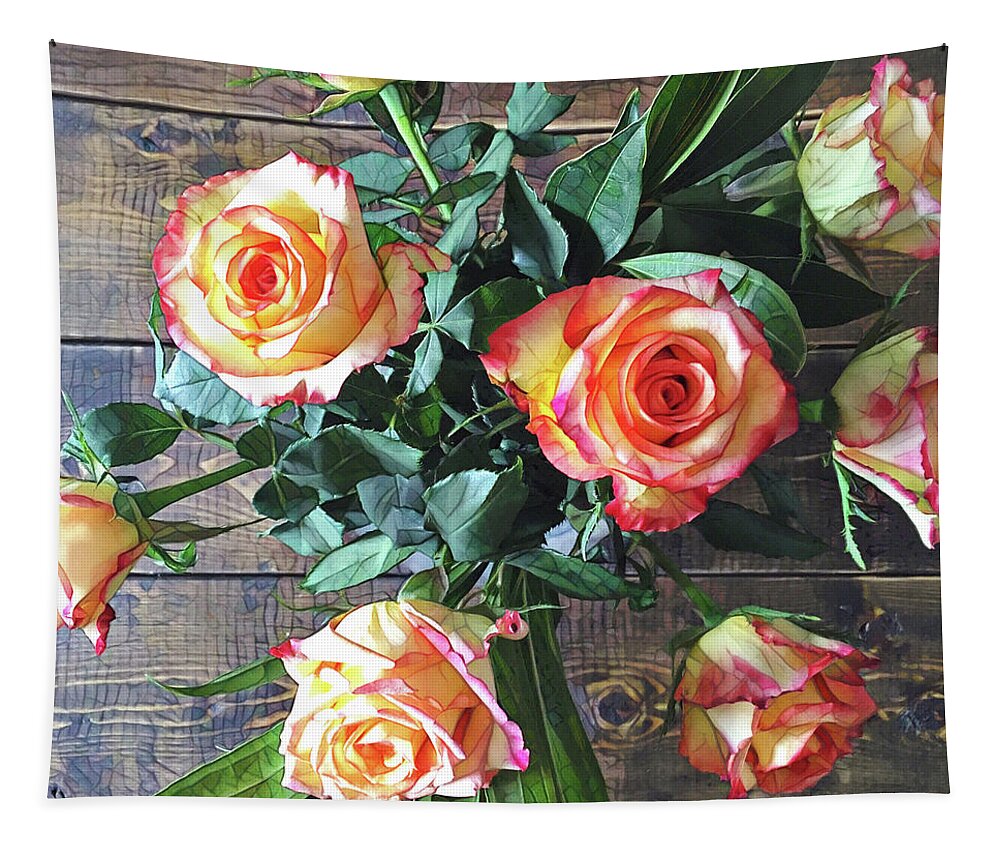 Bouquet Tapestry featuring the painting Wood and Roses by Shadia Derbyshire