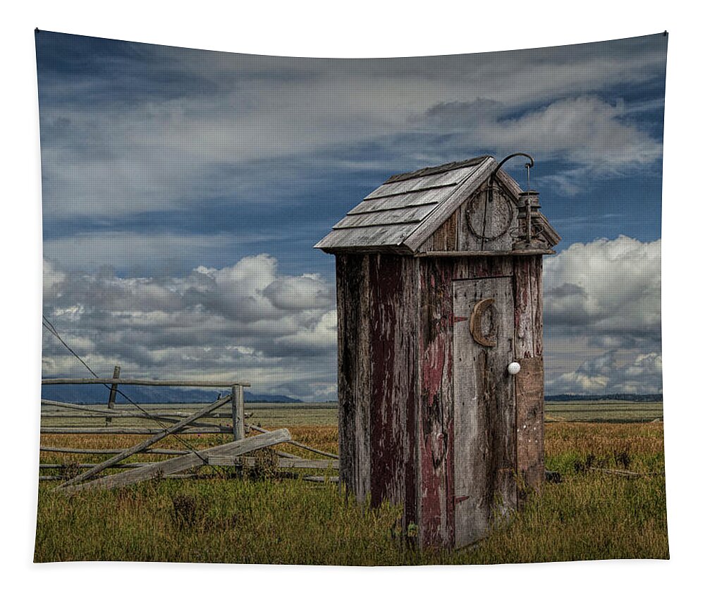 Wood Tapestry featuring the photograph Wood Outhouse out West by Randall Nyhof