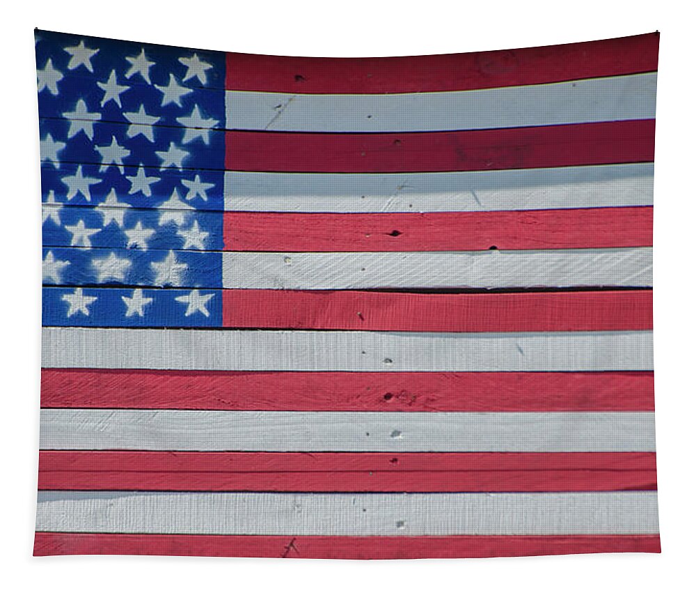 Wooden Tapestry featuring the photograph Wooden American Flag by Bill Cannon