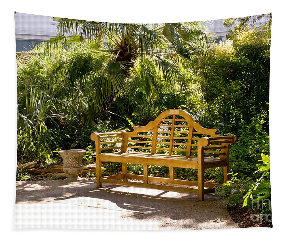 Bench Tapestry featuring the photograph Wooden Bench in Alamo by Elena Perelman