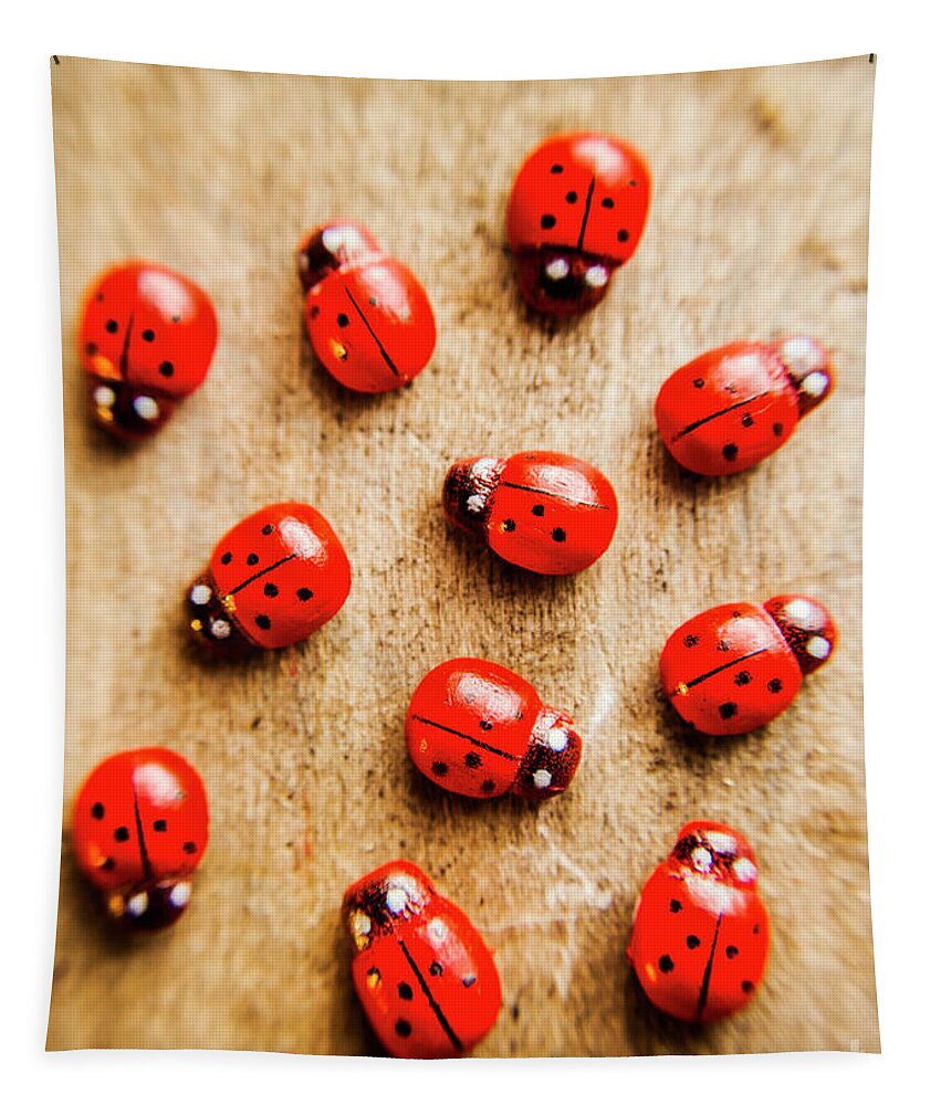 Ladybug Tapestry featuring the photograph Wooden ladybugs by Jorgo Photography