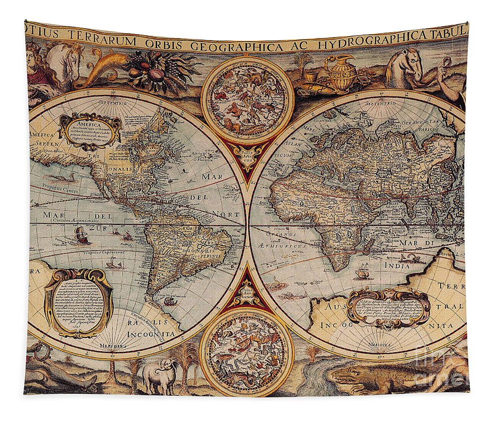 World Map Tapestry featuring the photograph World Map 1636 by Photo Researchers