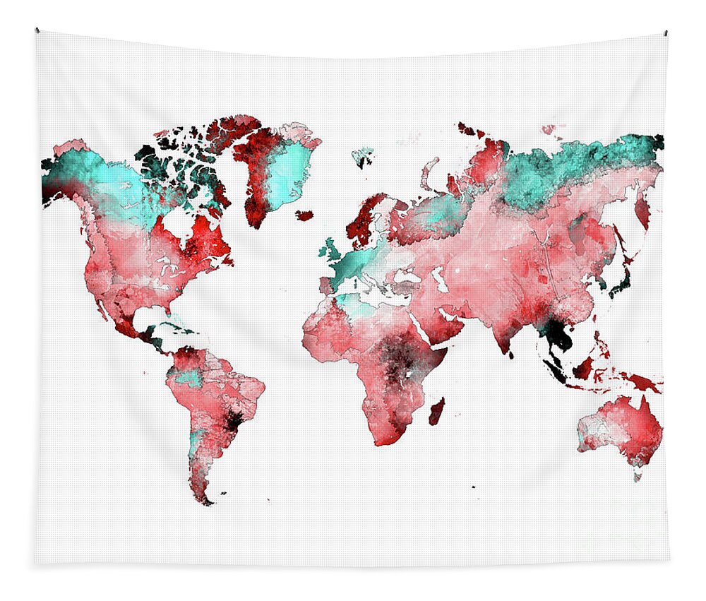 Map Of The World Tapestry featuring the digital art World Map Art 72 by Justyna Jaszke JBJart