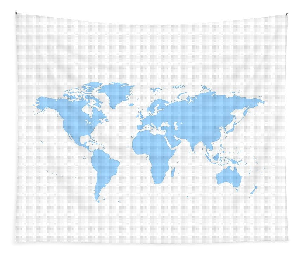 World Map Tapestry featuring the digital art World Map - Blue by Marianna Mills