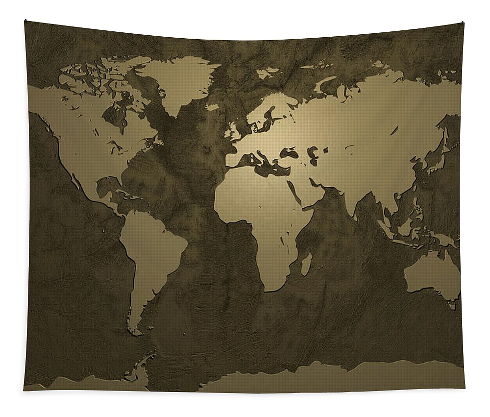 world Map Tapestry featuring the digital art World Map Gold by Michael Tompsett